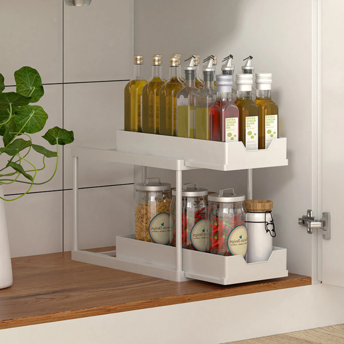 Double-Layer Pull-Out Under-Sink Organizer, Sliding Kitchen Cabinet Storage Rack