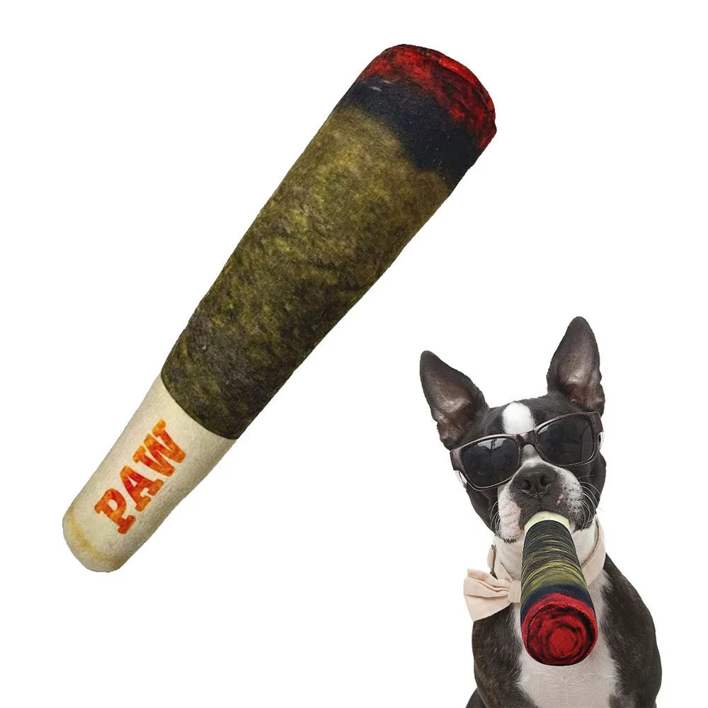 Funny Plush Cigar Dog Toy with Squeaker