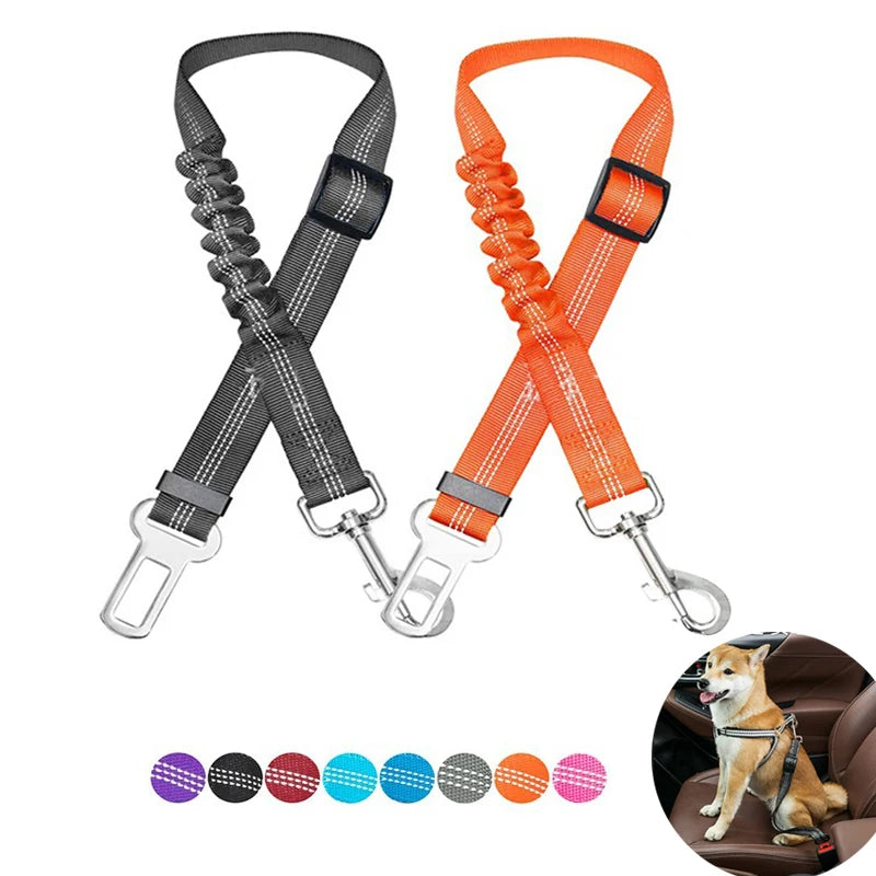 Adjustable Dog Car Seat Belt, Reflective with Elastic Buffer