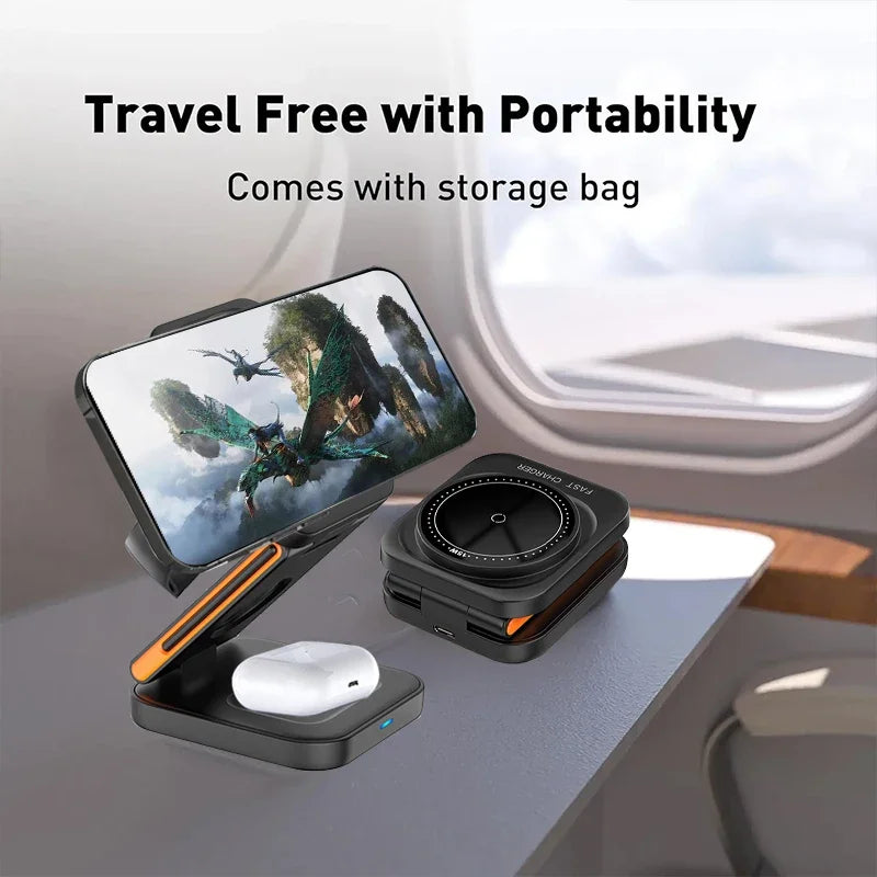 3-in-1 Foldable Magnetic Charging Station - Fast Wireless Charger for iPhone, Apple Watch & AirPods
