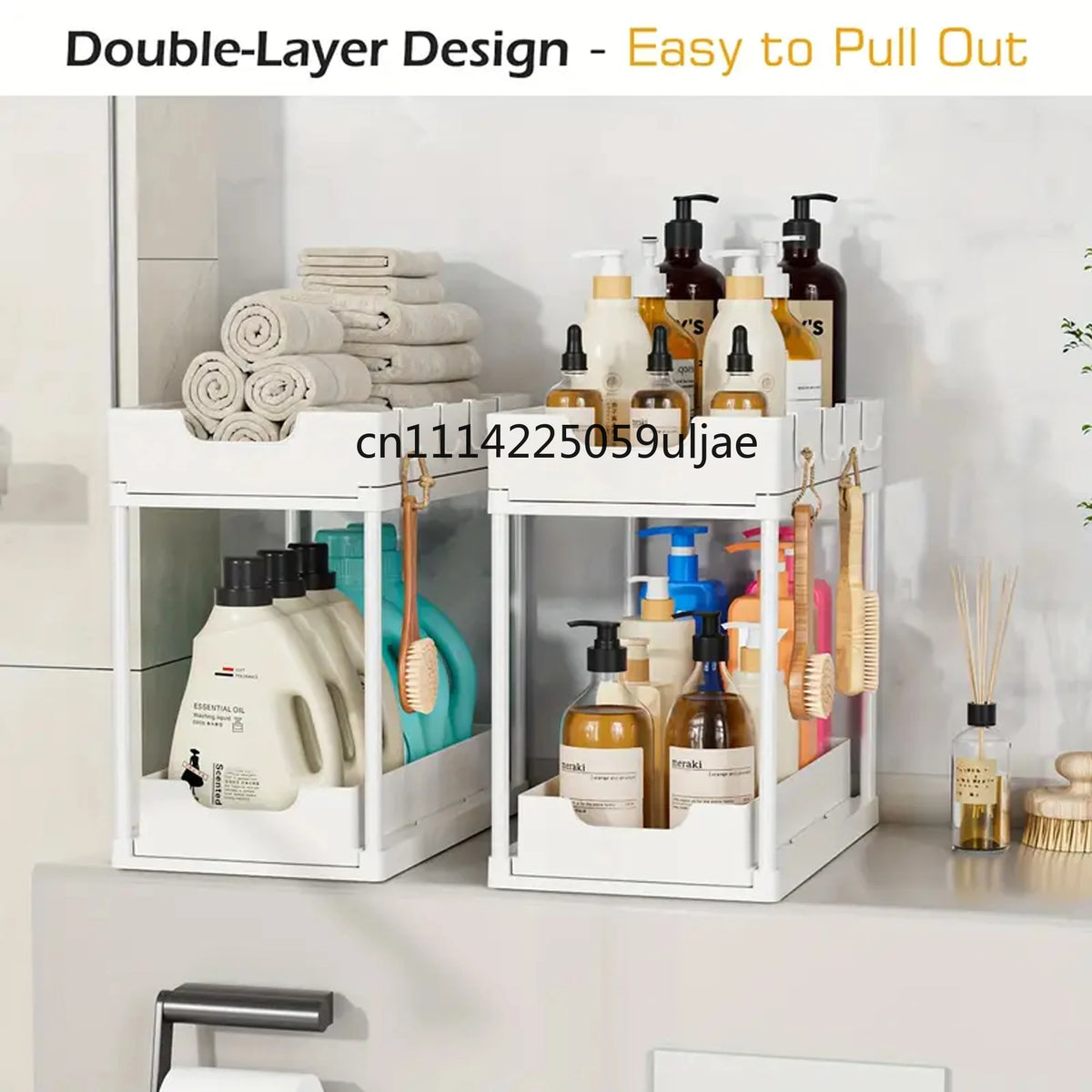 Double-Layer Pull-Out Under-Sink Organizer, Sliding Kitchen Cabinet Storage Rack