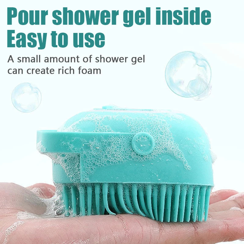 Dog Bath Brush with Shampoo Dispenser, Soft Silicone Massage Scrubber