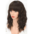 Natural Brown Curly Wavy Bob Wig with Bangs, Synthetic