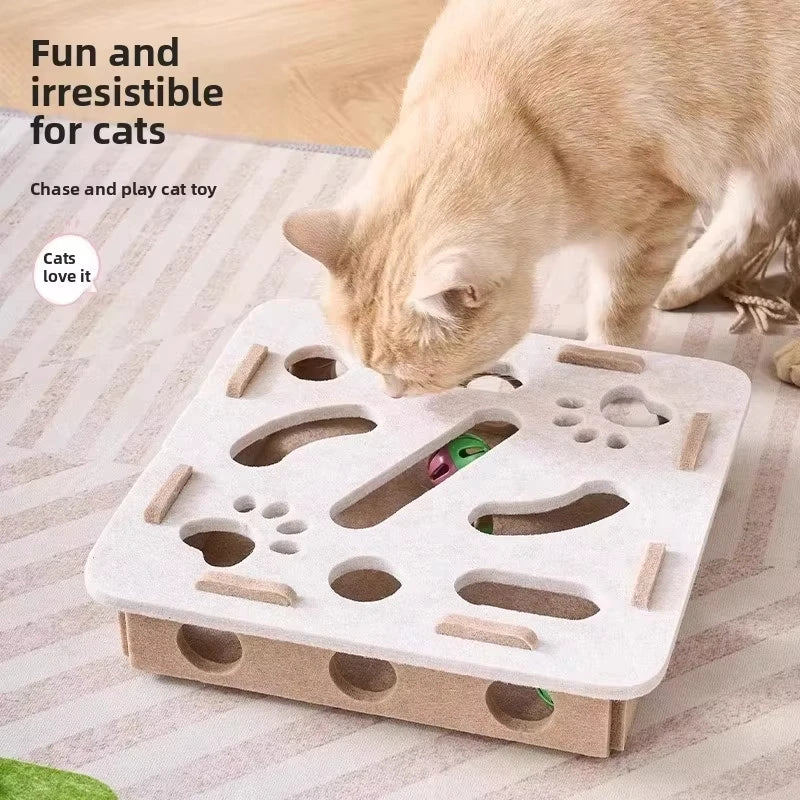 Cat Felt Puzzle Box Toy with Balls, Hide & Seek Enrichment
