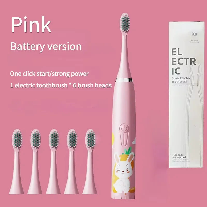 Kids' Electric Toothbrush with 5 Replacement Heads, Battery Powered