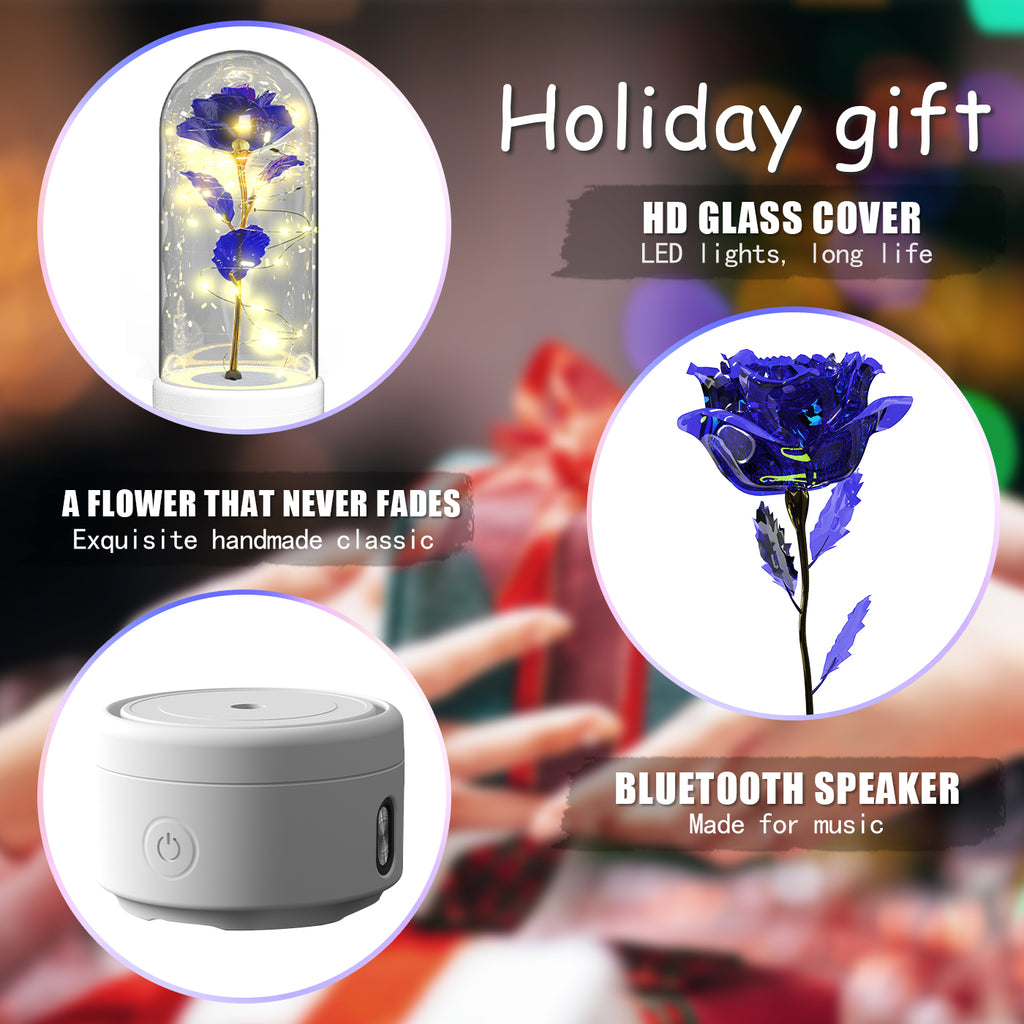 Rose in glass dome LED night light with Bluetooth speaker