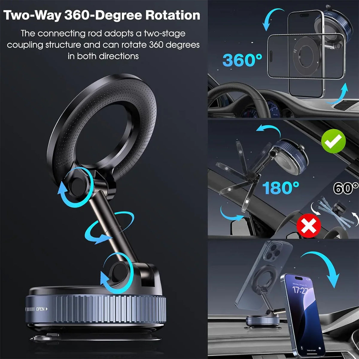 360° Magnetic Vacuum Suction Phone Holder