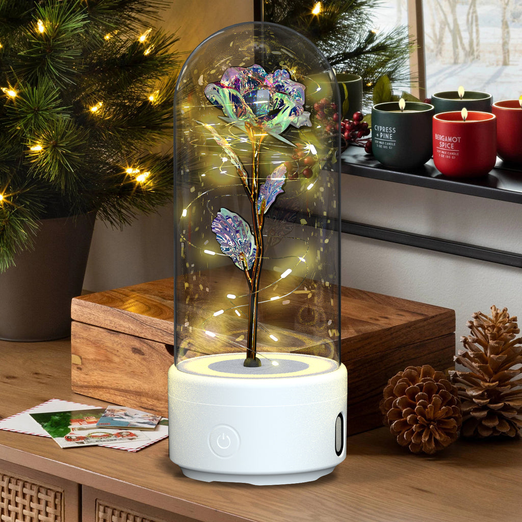 Rose in glass dome LED night light with Bluetooth speaker