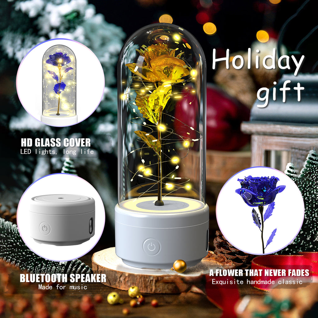 Rose in glass dome LED night light with Bluetooth speaker