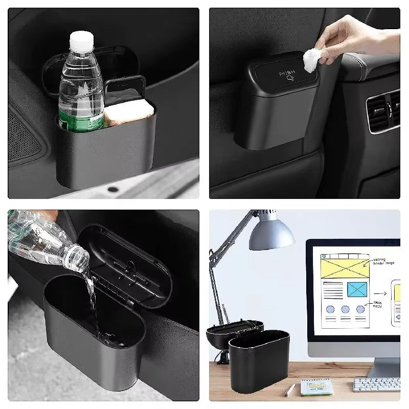 Car Trash Can with Push Lid & Garbage Bags, Leak-Proof Mini Car Garbage Bin for Door Pocket or Console
