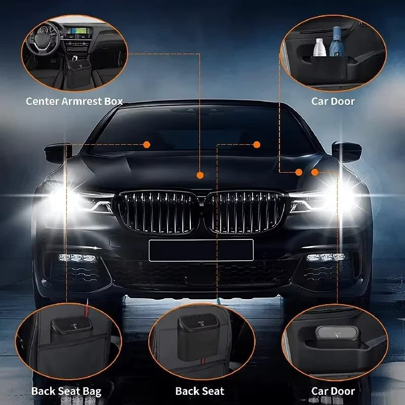 Car Trash Can with Push Lid & Garbage Bags, Leak-Proof Mini Car Garbage Bin for Door Pocket or Console