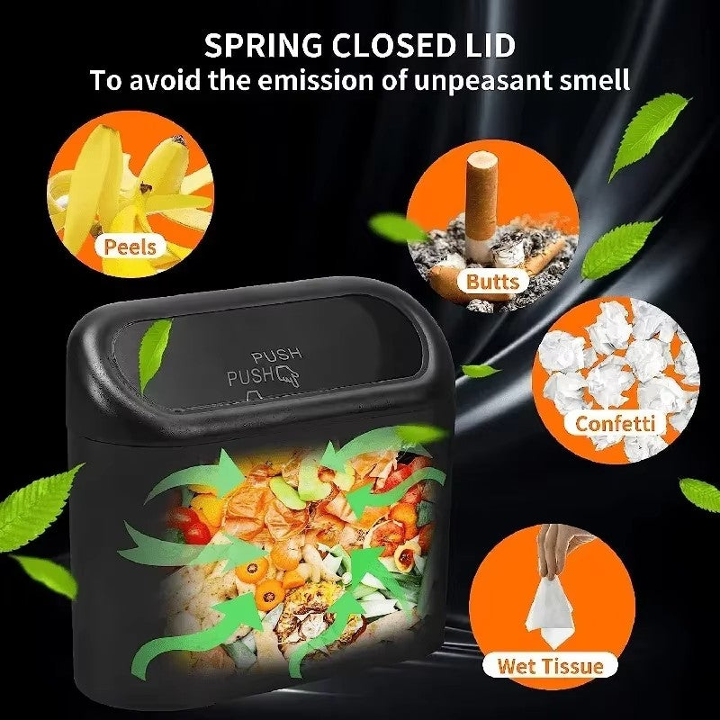Car Trash Can with Push Lid & Garbage Bags, Leak-Proof Mini Car Garbage Bin for Door Pocket or Console