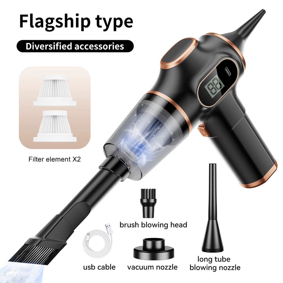 Cordless Mini Car Vacuum & Air Duster 2-in-1, Rechargeable Handheld Vacuum with Digital Display