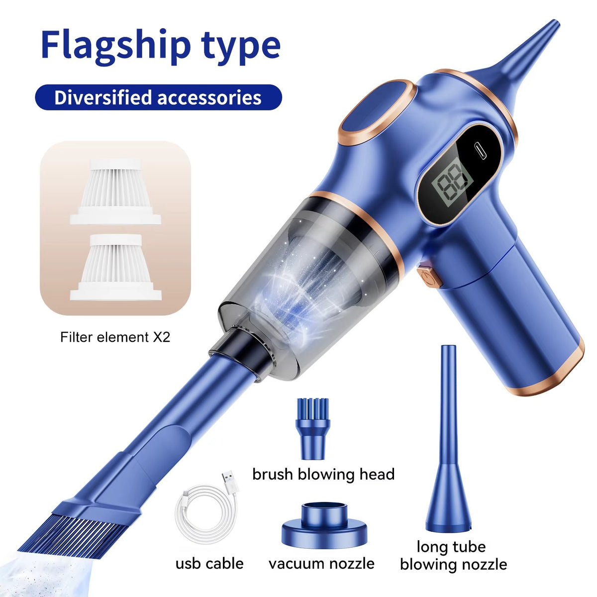 Cordless Mini Car Vacuum & Air Duster 2-in-1, Rechargeable Handheld Vacuum with Digital Display