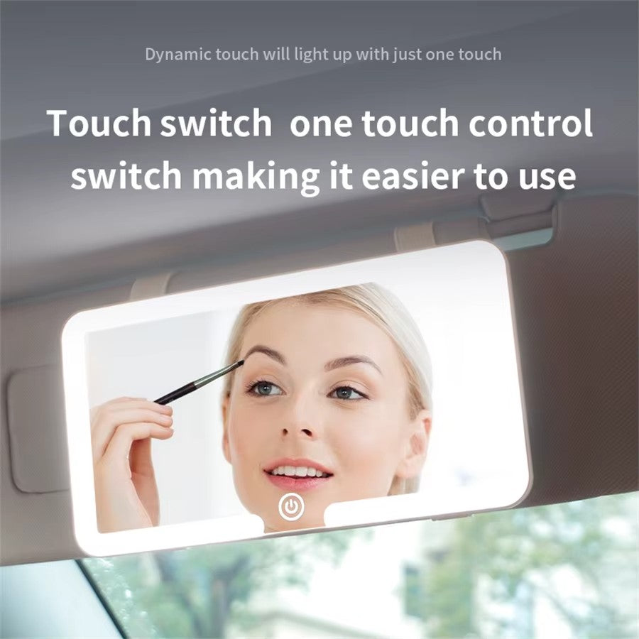 Car Sun Visor Makeup Mirror with LED Lights, Rechargeable Touch Dimmable Vanity Mirror for Car & Travel