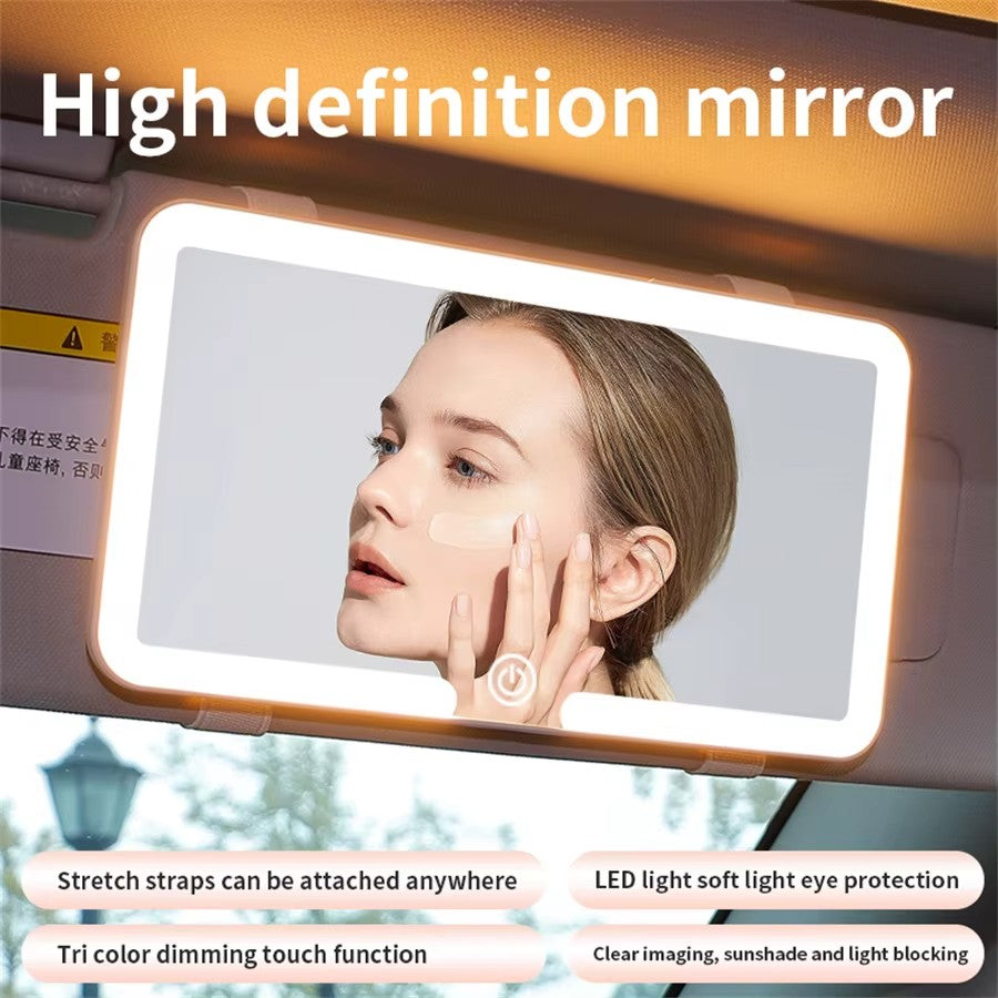 Car Sun Visor Makeup Mirror with LED Lights, Rechargeable Touch Dimmable Vanity Mirror for Car & Travel