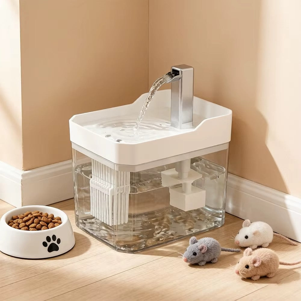 Cat Water Fountain with Auto Filter, 1.5L Transparent Pet Water Dispenser with Quiet Pump for Cats & Small Dogs
