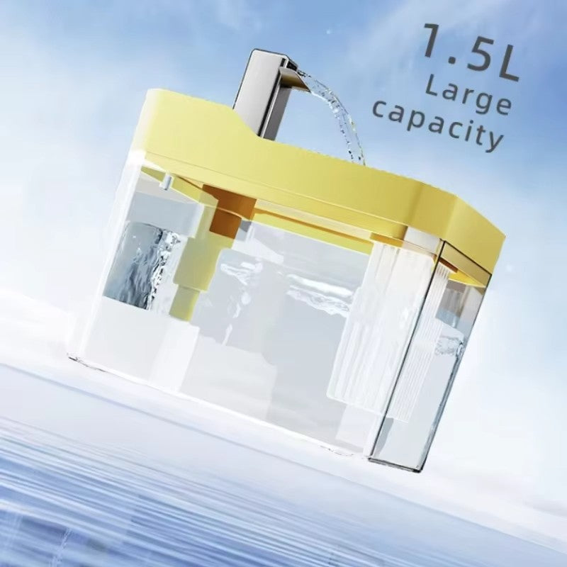 Cat Water Fountain with Auto Filter, 1.5L Transparent Pet Water Dispenser with Quiet Pump for Cats & Small Dogs