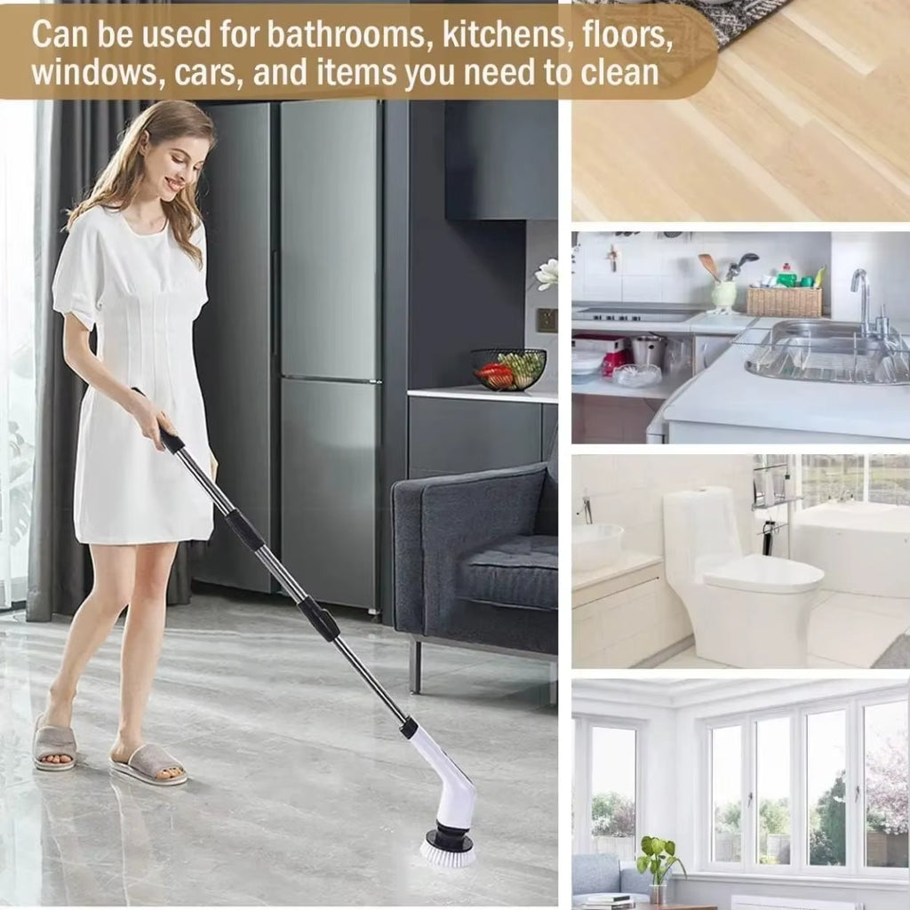 Cordless Electric Spin Scrubber with Extension Handle & Replaceable Brush Heads