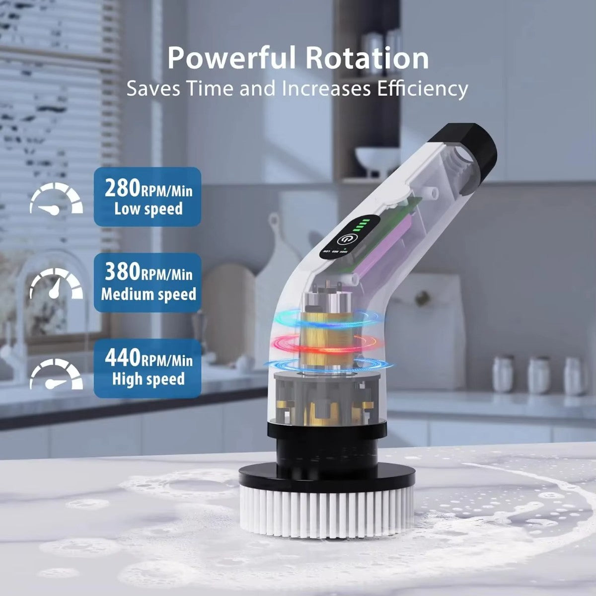 Cordless Electric Spin Scrubber with Extension Handle & Replaceable Brush Heads
