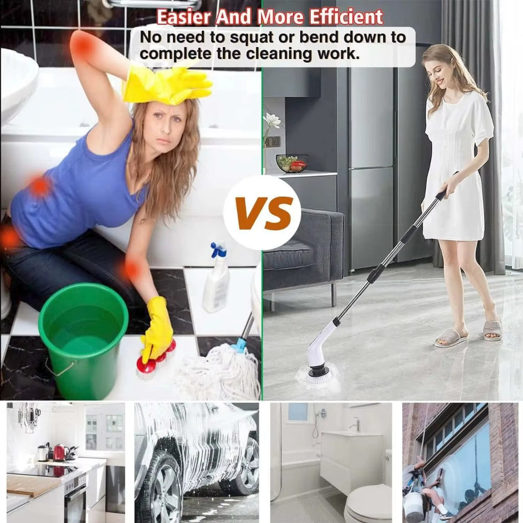 Cordless Electric Spin Scrubber with Extension Handle & Replaceable Brush Heads