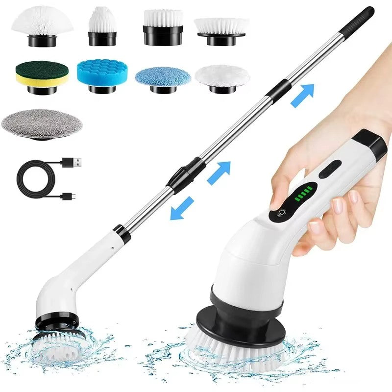 Cordless Electric Spin Scrubber with Extension Handle & Replaceable Brush Heads