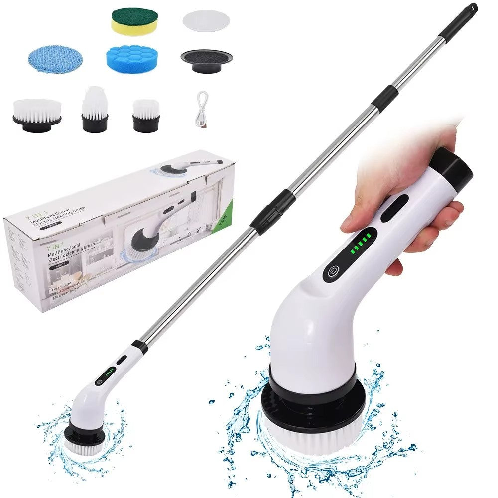 Cordless Electric Spin Scrubber with Extension Handle & Replaceable Brush Heads