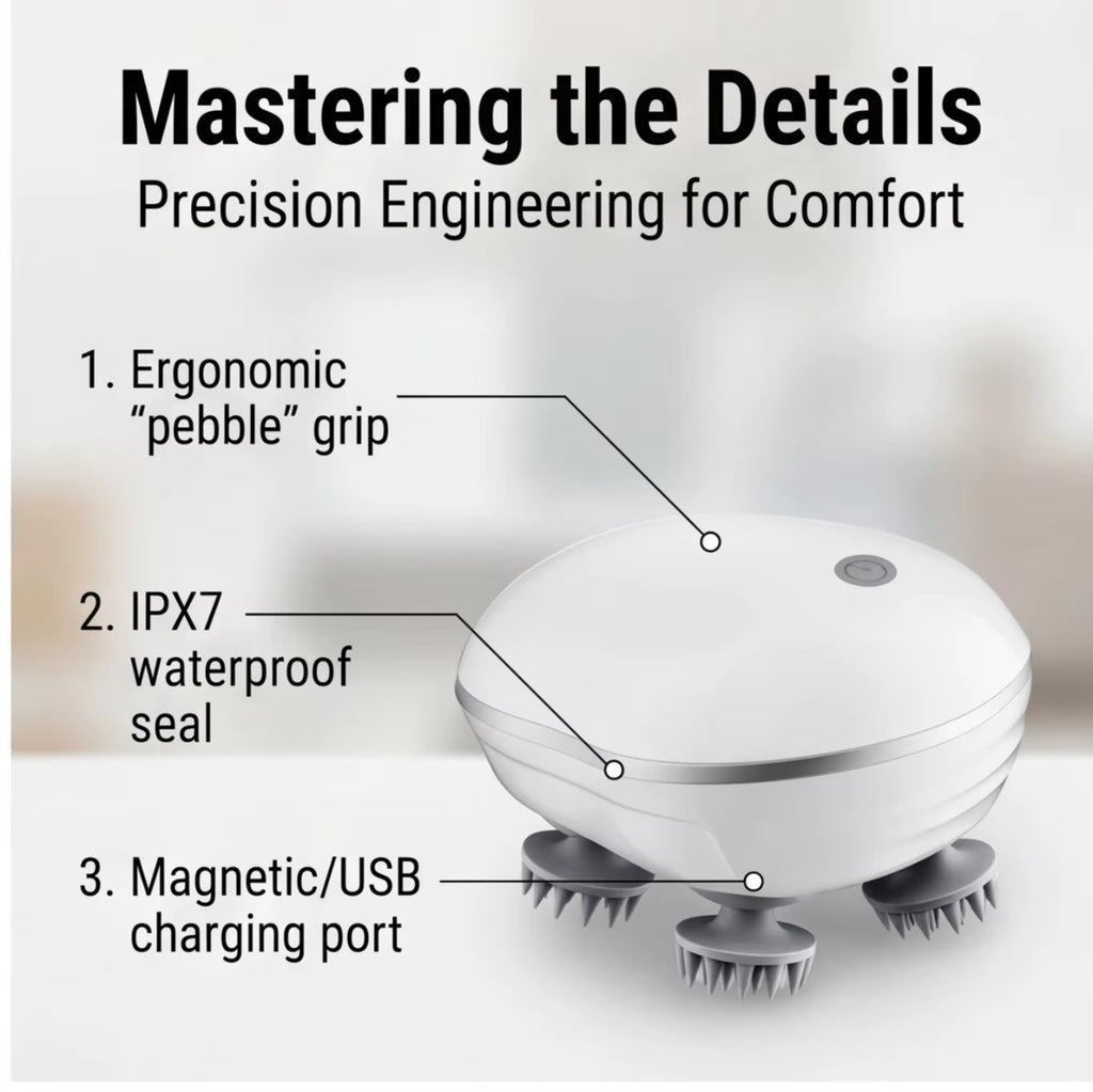 Electric Scalp Massager, Waterproof Rechargeable Head Massager with Kneading Nodes, Great for Hair Wash & Pets