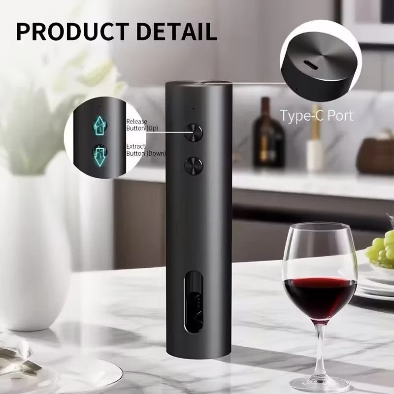 5-in-1 Electric Wine Opener Set with Charging Base, Automatic Corkscrew with Foil Cutter, Pourer & Vacuum Stopper