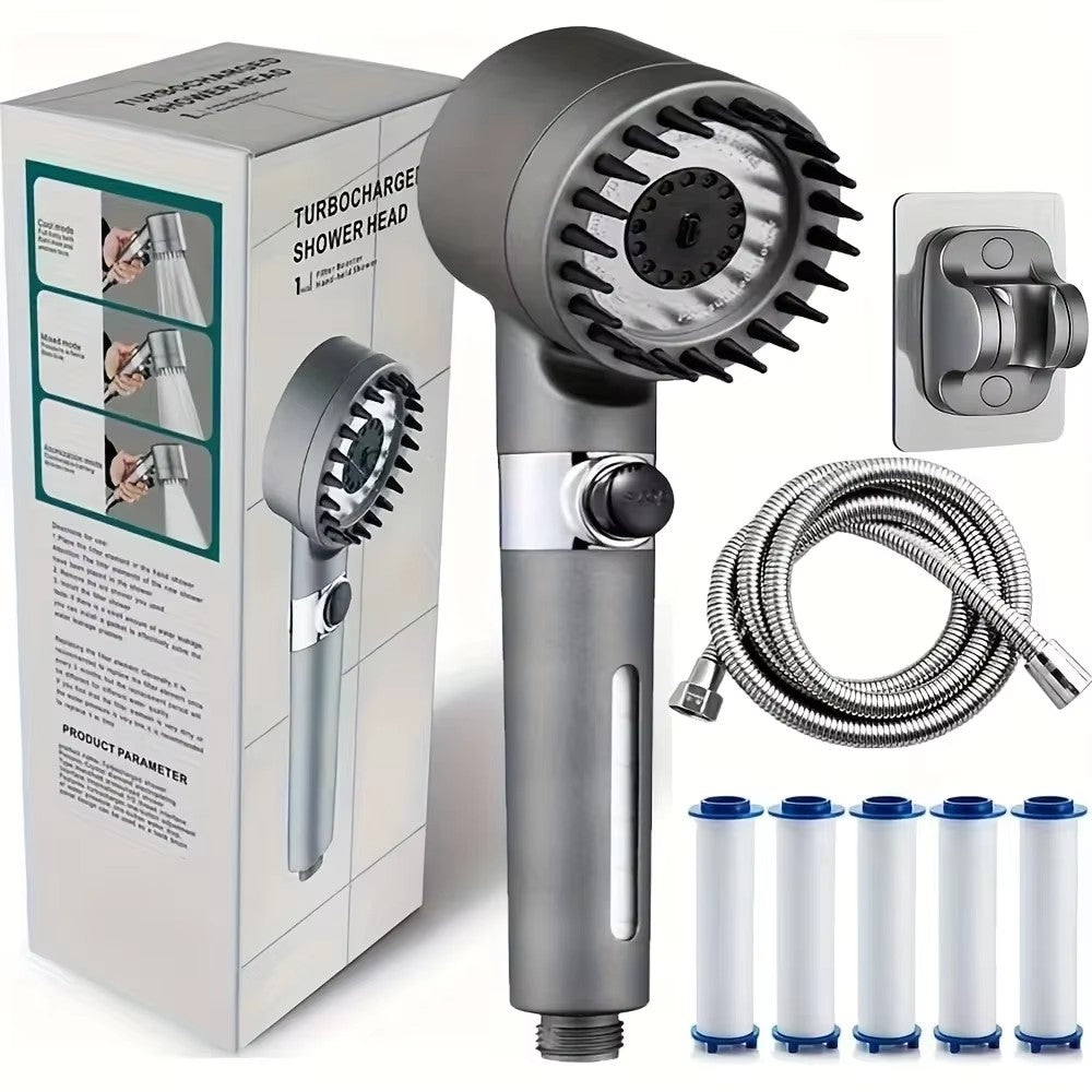 Filtered Shower Head Set with Hose & 5 Filters, High Pressure Handheld Showerhead with Multiple Spray Modes