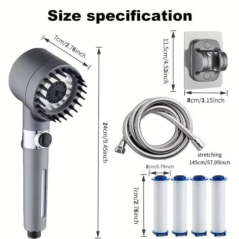 Filtered Shower Head Set with Hose & 5 Filters, High Pressure Handheld Showerhead with Multiple Spray Modes