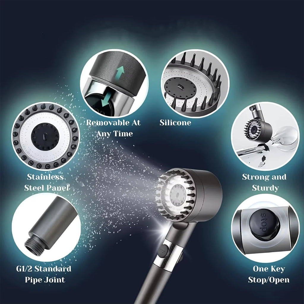 Filtered Shower Head Set with Hose & 5 Filters, High Pressure Handheld Showerhead with Multiple Spray Modes