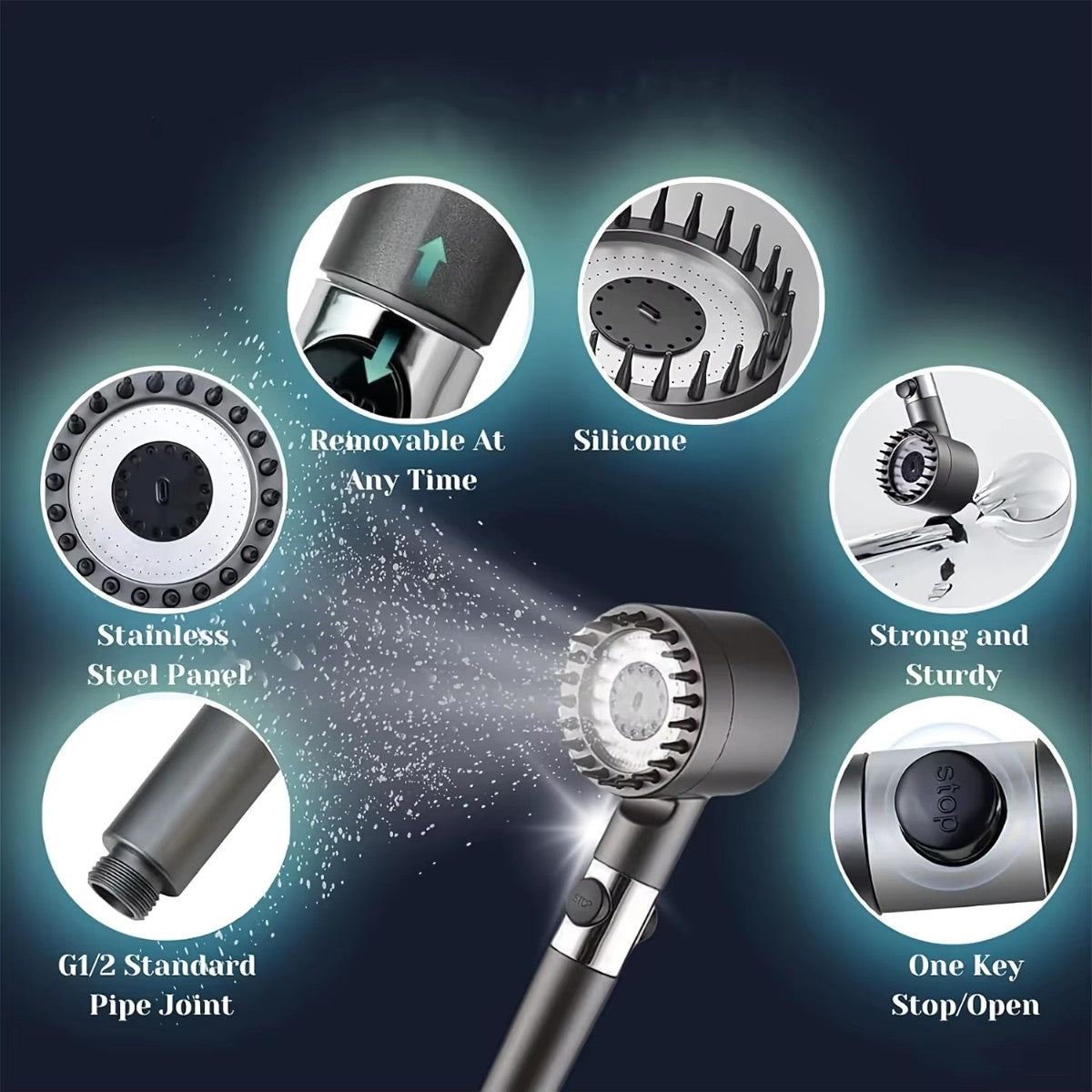 Filtered Shower Head Set with Hose & 5 Filters, High Pressure Handheld Showerhead with Multiple Spray Modes
