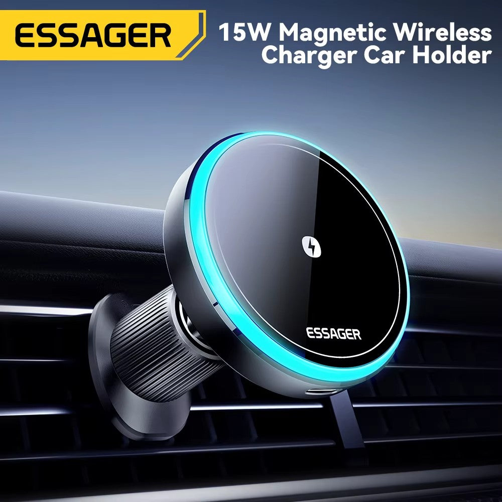 15W Magnetic Wireless Car Charger Mount with RGB Light, Air Vent Phone Holder for MagSafe iPhone