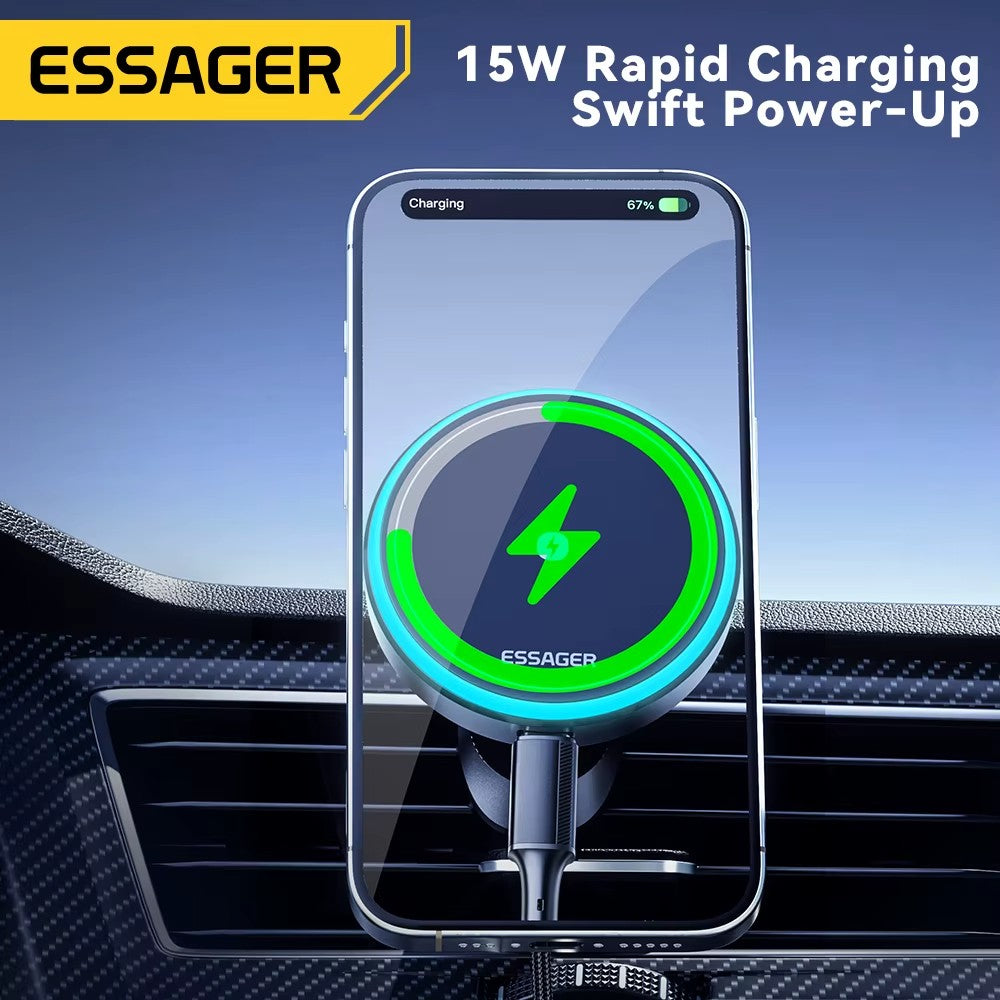 15W Magnetic Wireless Car Charger Mount with RGB Light, Air Vent Phone Holder for MagSafe iPhone