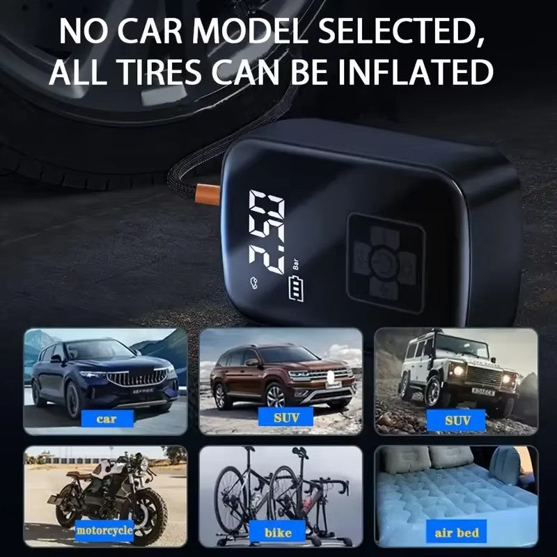 Cordless Portable Tire Inflator with Digital Display, Rechargeable Air Compressor for Car, Bike & Motorcycle Tires
